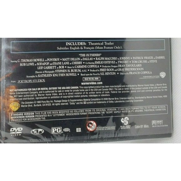 The Outsiders DVD Zoetrope Studio Francis Ford Coppola Presents Classic Novel - Picture 4 of 9